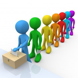 graphic of people lined up to vote