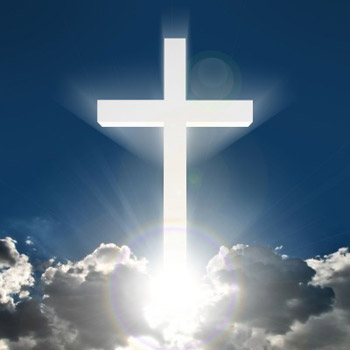 graphic of glowing white cross ascending into heavens